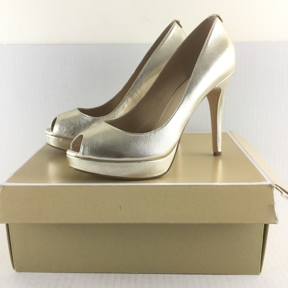 Michael Kors Shoes - Michael Kors Pale Gold Platform Pumps Peep Toe